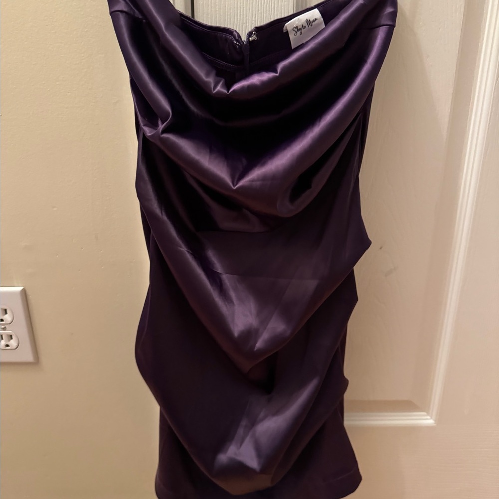 Sky To Moon Strapless Satin Dress in Deep Purple